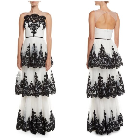 NWT MARCHESA NOTTE Embroidered 3-Tier Strapless Illusion Gown Womens 10 - Picture 2 of 12